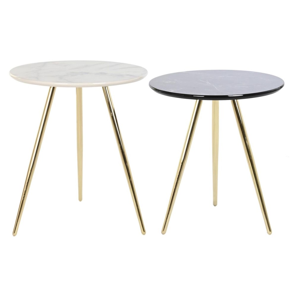 Jeu de 2 tables DKD Home Decor Blanc Noir Doré 46 x 46 x 45 cm