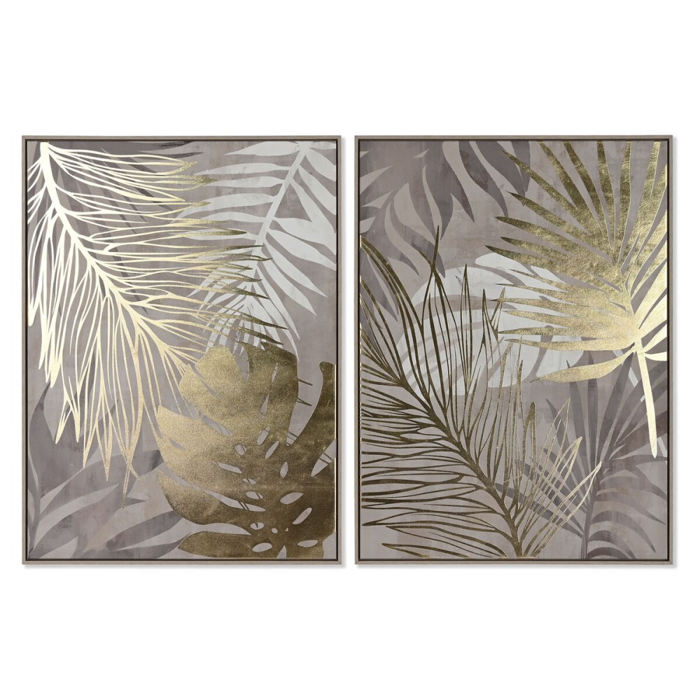 Painting Home ESPRIT Tropical Leaf of a plant 75 x 4 x 100 cm (2 Units)