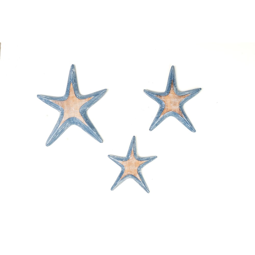 Wall Decoration Romimex Blue Stars 23 x 5 x 23 cm 3 Pieces