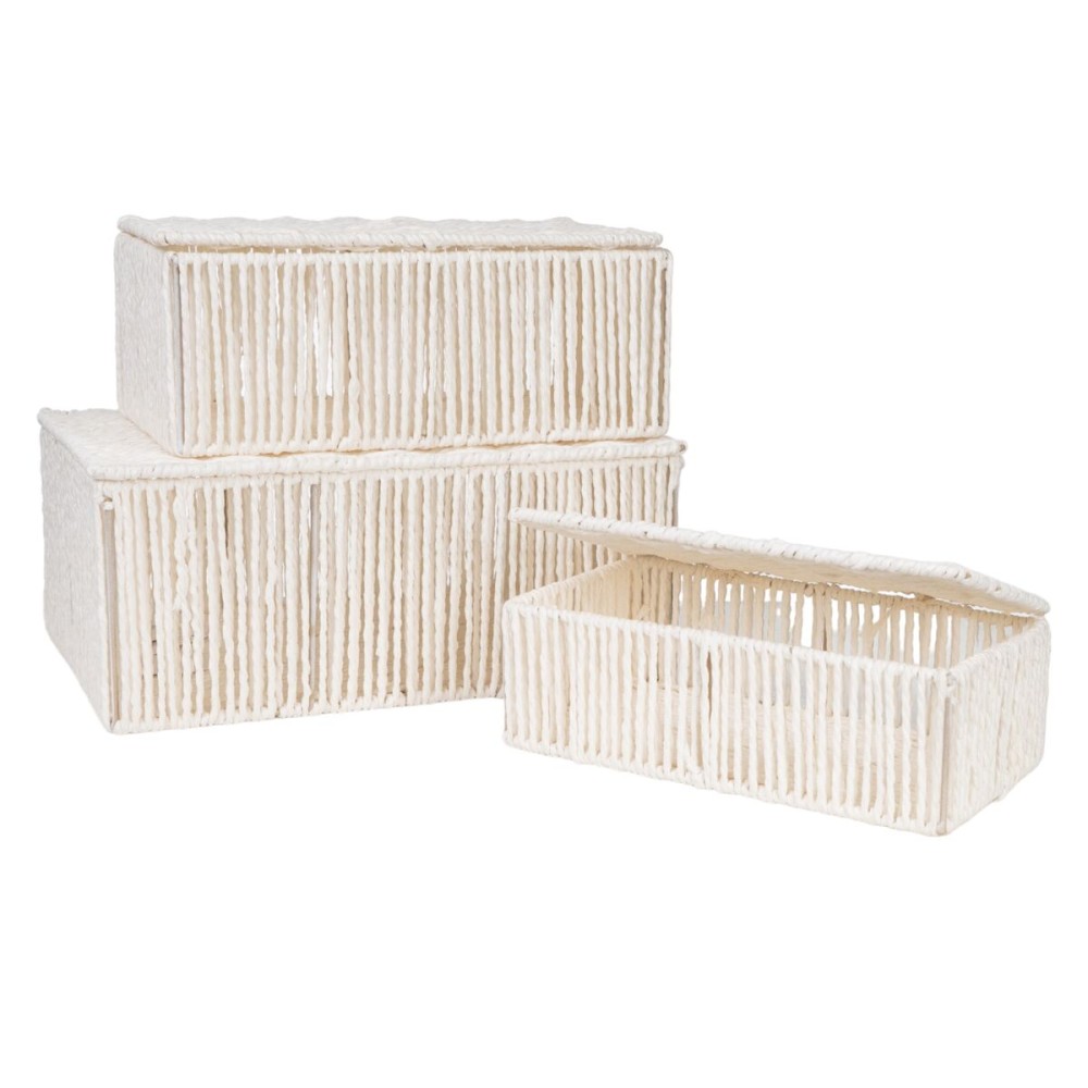 Set de boîtes décoratives Romimex Blanc Corde 35 x 16 x 24 cm 3 Pièces