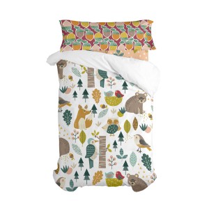 Parure de couette HappyFriday Moshi Moshi Harvestwood Multicouleur Lit 1 persone 2 Pièces