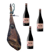 Acorn-fed Iberico Ham Linaje Negro 7 kg Bottle of red wine 750 ml x 3 Monte Real