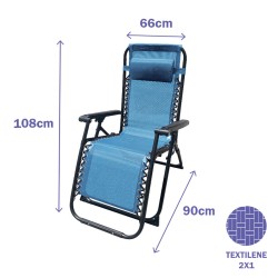 Marbueno Chaise Longue Pliable Acier Avec Coussin Jardin et Piscine 90X66X108 cm Gravité Zéro Bleu 10345