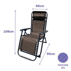 Marbueno Transat Pliable Acier Avec Coussin Jardin et Piscine 90X66X108 cm Gravité Zéro Marron 10007