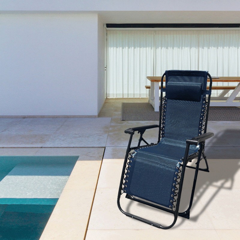 Marbueno Transat Pliable Acier Avec Coussin Jardin et Piscine 90X66X108 cm Gravité Zero Bleu Foncé 10011