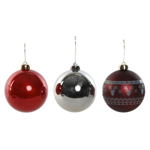 Boules de Noël Home ESPRIT Rouge Argenté Polyéthylène 21,5 x 21,5 x 22,5 cm (15 Pièces)