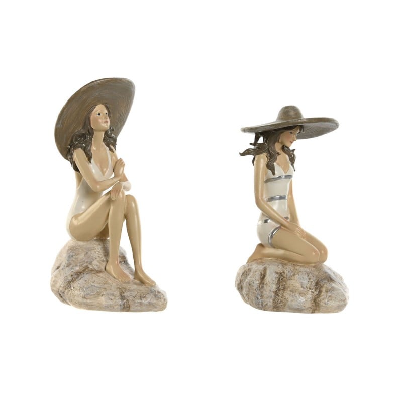 Decorative Figure Home ESPRIT White Beige Lady Mediterranean 12 x 8,5 x 20 cm (2 Units)