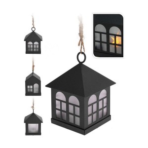 Lantern Decoration With Light Black Metal