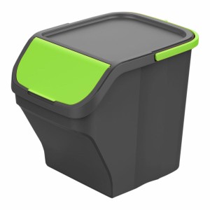 Recycling Waste Bin Mondex Stack N' Sort Green Grey 25 L With lid 40 x 30 x 34 cm