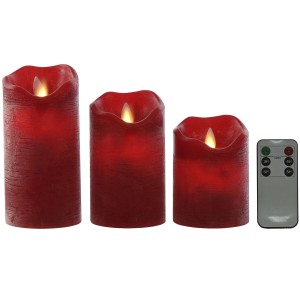 LED Candle Home ESPRIT Red 26,5 x 8 x 17 cm (3 Pieces)