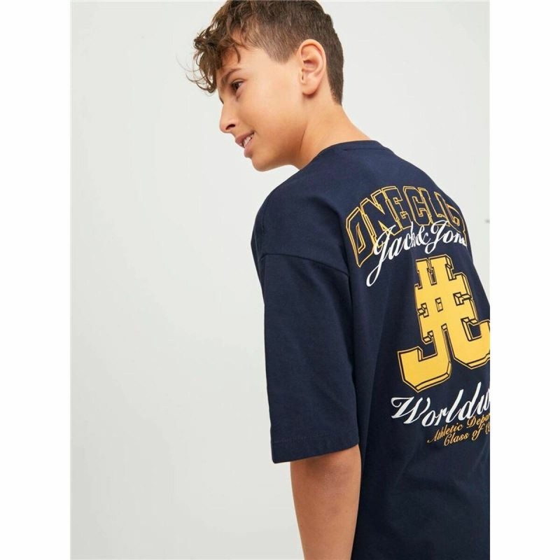 Child's Short Sleeve T-Shirt Jack & Jones Jorcole Back Print Navy Blue