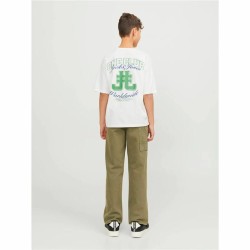 Child's Short Sleeve T-Shirt Jack & Jones Jorcole Back Print White Green