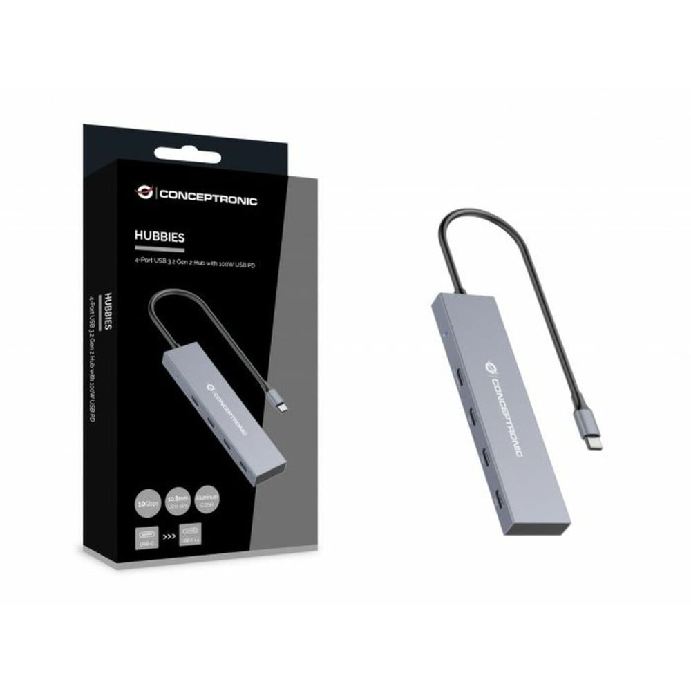 Hub USB Conceptronic HUBBIES14G Gris