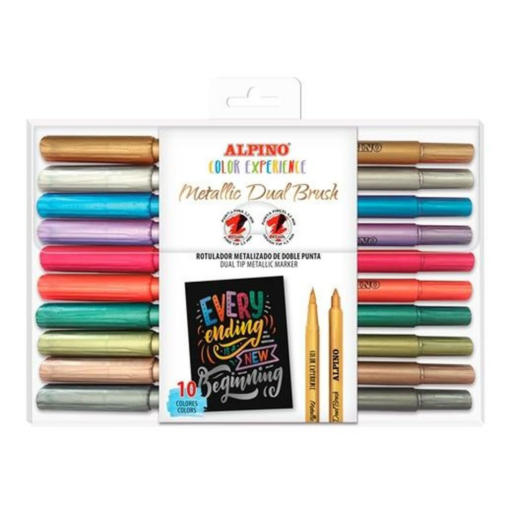 Set of Felt Tip Pens Alpino Color Experience Multicolour Double-ended Paintbrush 10 Pieces