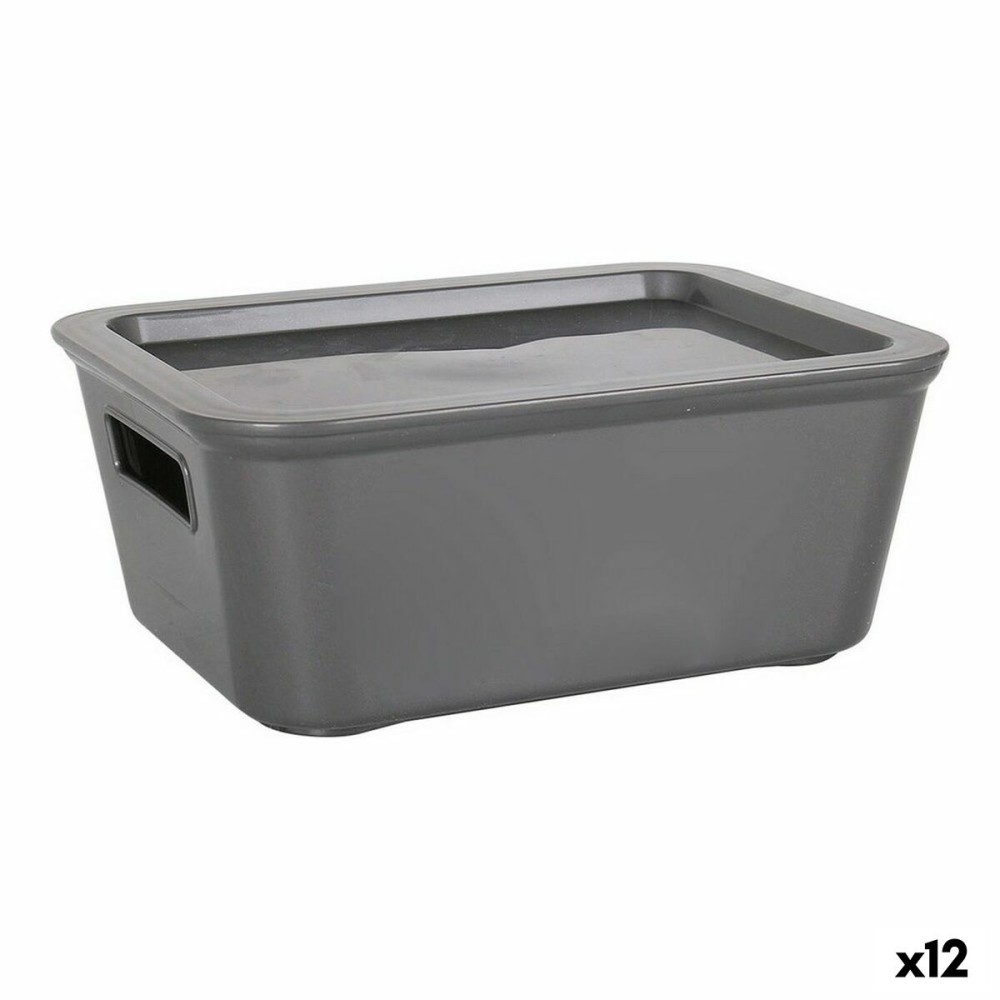 Boîte de rangement avec couvercle Bella Anthracite 17,9 x 13,9 x 7,2 cm (12 Unités) (18 x 14 x 7 cm)