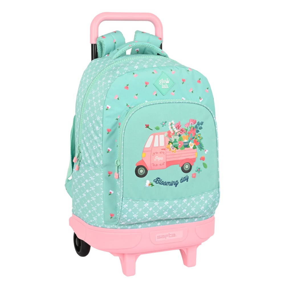 School Rucksack with Wheels Glow Lab Pepa Green 33 X 45 X 22 cm