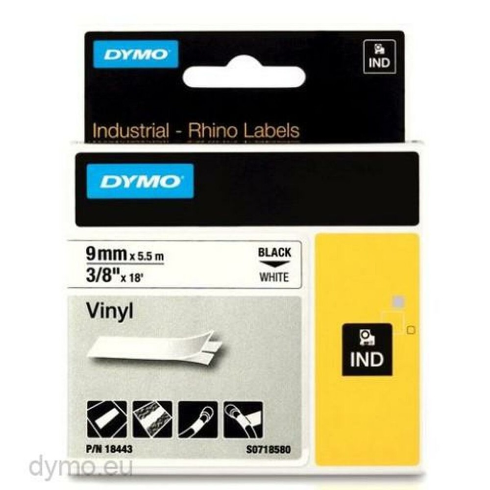 Laminiertes Klebeband zur Kennzeichnung von Maschinen Rhino Dymo ID1-9 Weiß Schwarz 9 x 5,5 mm Vinyl (5 Stück)