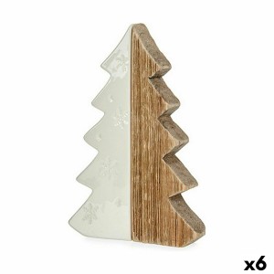 Figurine Décorative Sapin de Noël Blanc Naturel Bois Céramique 3 x 21 x 14 cm (6 Unités)