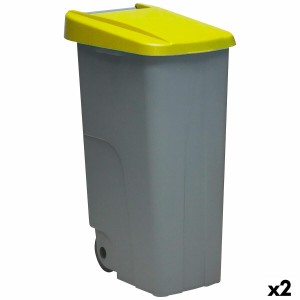 Dustbin with Wheels Denox 110 L Yellow 58 x 41 x 89 cm