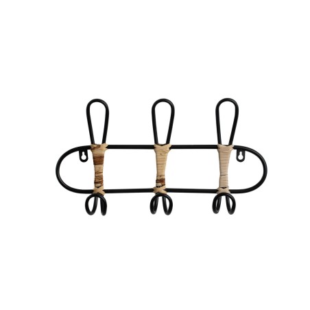 Wall mounted coat hanger Romimex Black wicker 40 x 21 x 8 cm