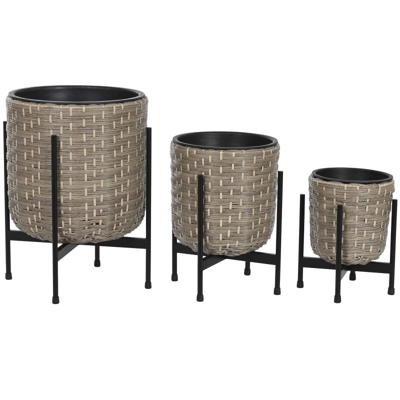 Set of Planters Home ESPRIT Metal polypropylene Rattan 39 x 39 x 49 cm