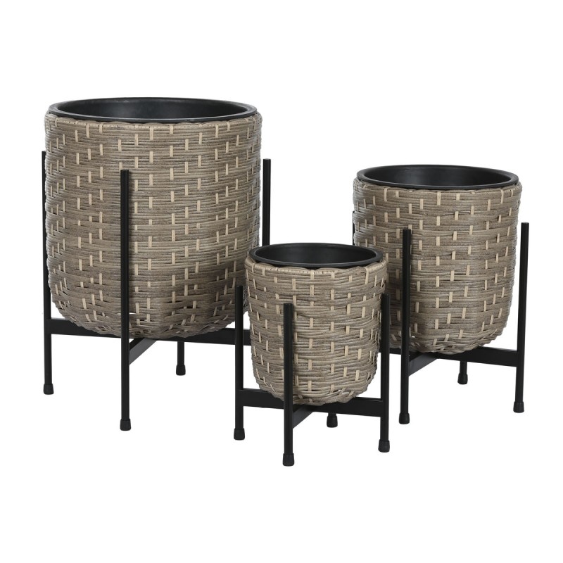 Set of Planters Home ESPRIT Metal polypropylene Rattan 39 x 39 x 49 cm