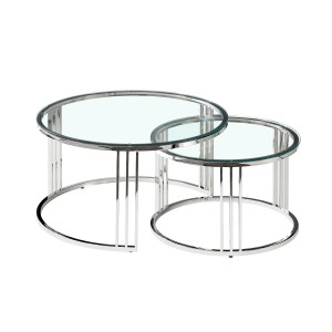 Ensemble de tables Romimex Argenté Acier inoxydable Verre trempé 2 Pièces