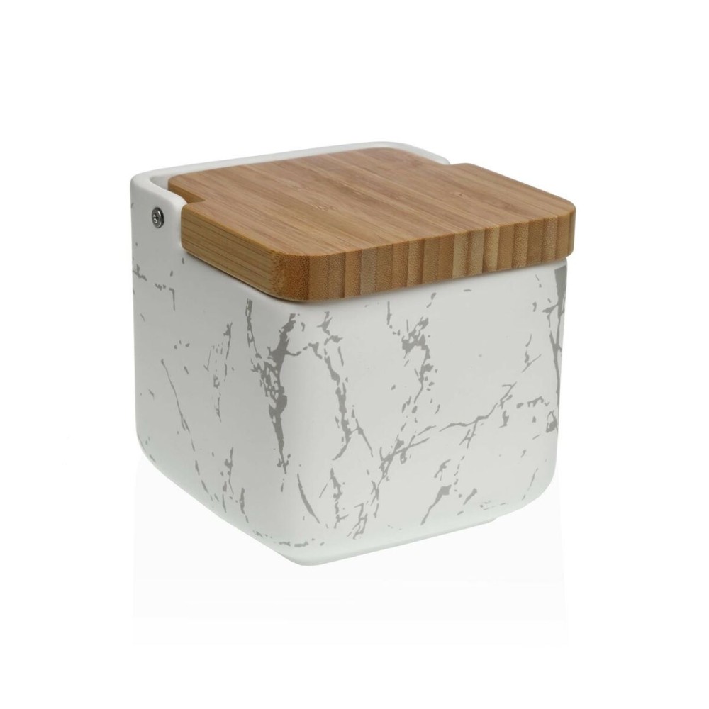 Salt Shaker with Lid Versa Ceramic Bamboo Steel Dolomite Marble 11,7 x 11,2 x 11,7 cm