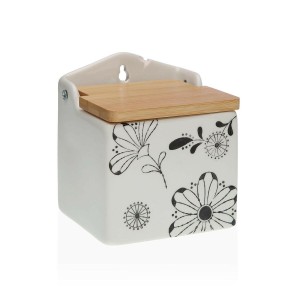 Salt Shaker with Lid Versa Ceramic Bamboo Dolomite Flowers 10 x 12,5 x 11 cm