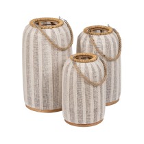 Lanterne Beige Naturel Bambou Verre 22 x 22 x 38 cm