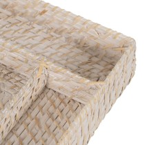 Besteckkorb Weiß Bambus Rattan 34 x 24 x 6 cm