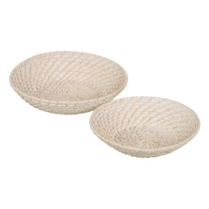 Centerpiece White Bamboo Rattan 35 x 35 x 8 cm (2 Units)