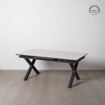 Table de Salle à Manger Blanc Noir Céramique Aluminium Verre 180 x 100 x 77 cm