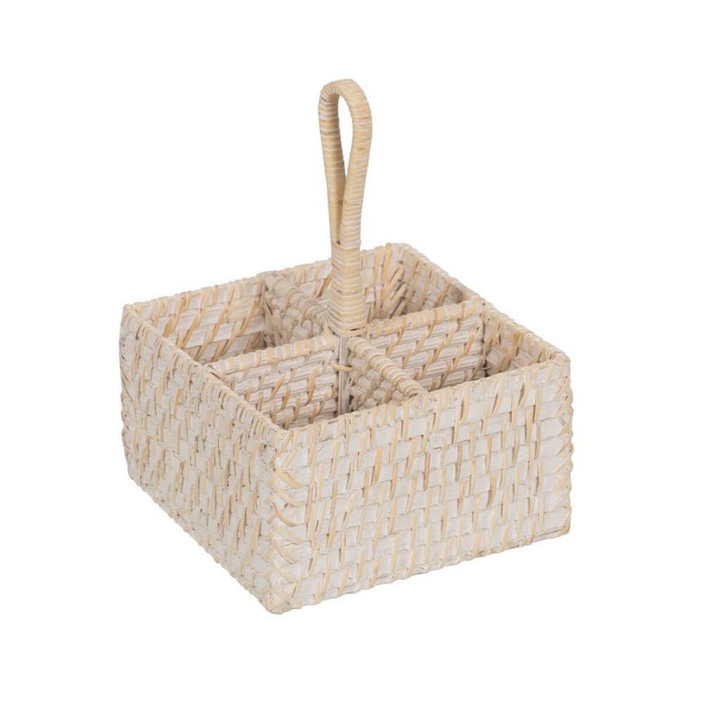 Panier à couverts Blanc Bambou Rotin 19 x 19 x 27 cm