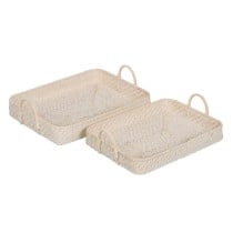 Tray White Bamboo Rattan 45 x 34 x 13 cm (2 Units)