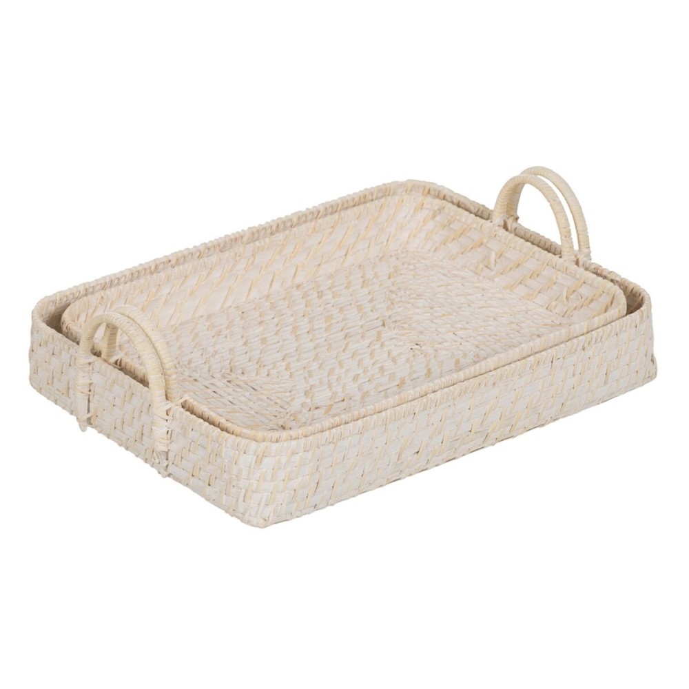 Plateau Blanc Bambou Rotin 45 x 34 x 13 cm (2 Unités)