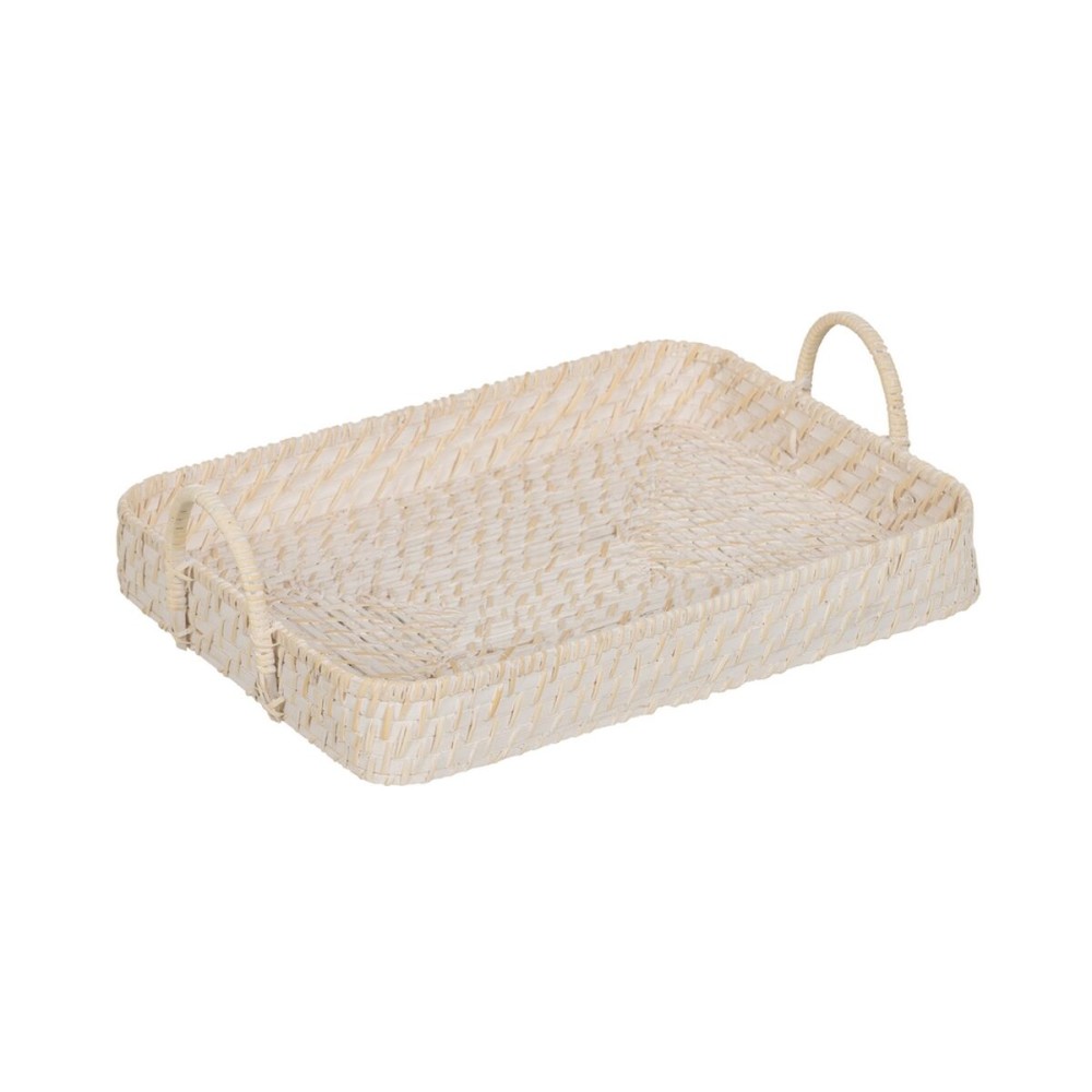 Plateau Blanc Bambou Rotin 45 x 34 x 13 cm (2 Unités)