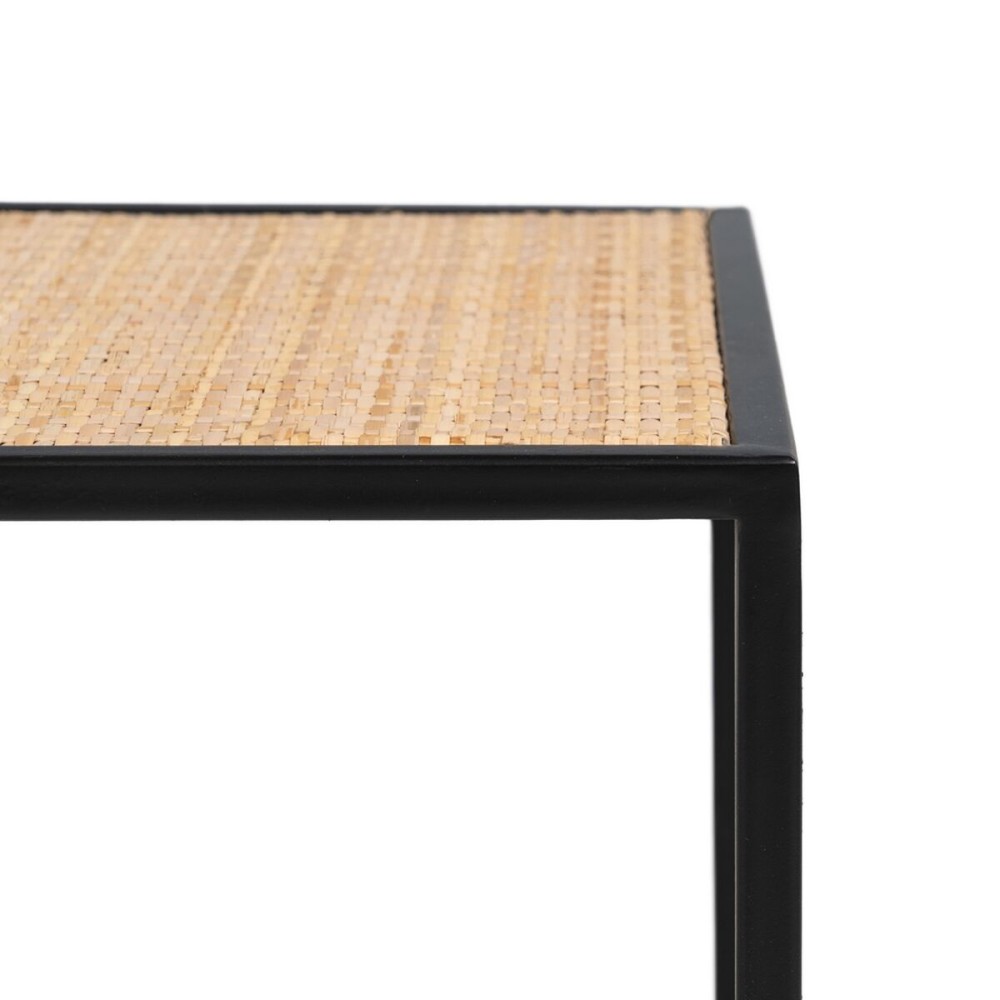 Table Basse Noir Naturel Verre Fer Rotin 97,5 x 34 x 35 cm (3 Unités)