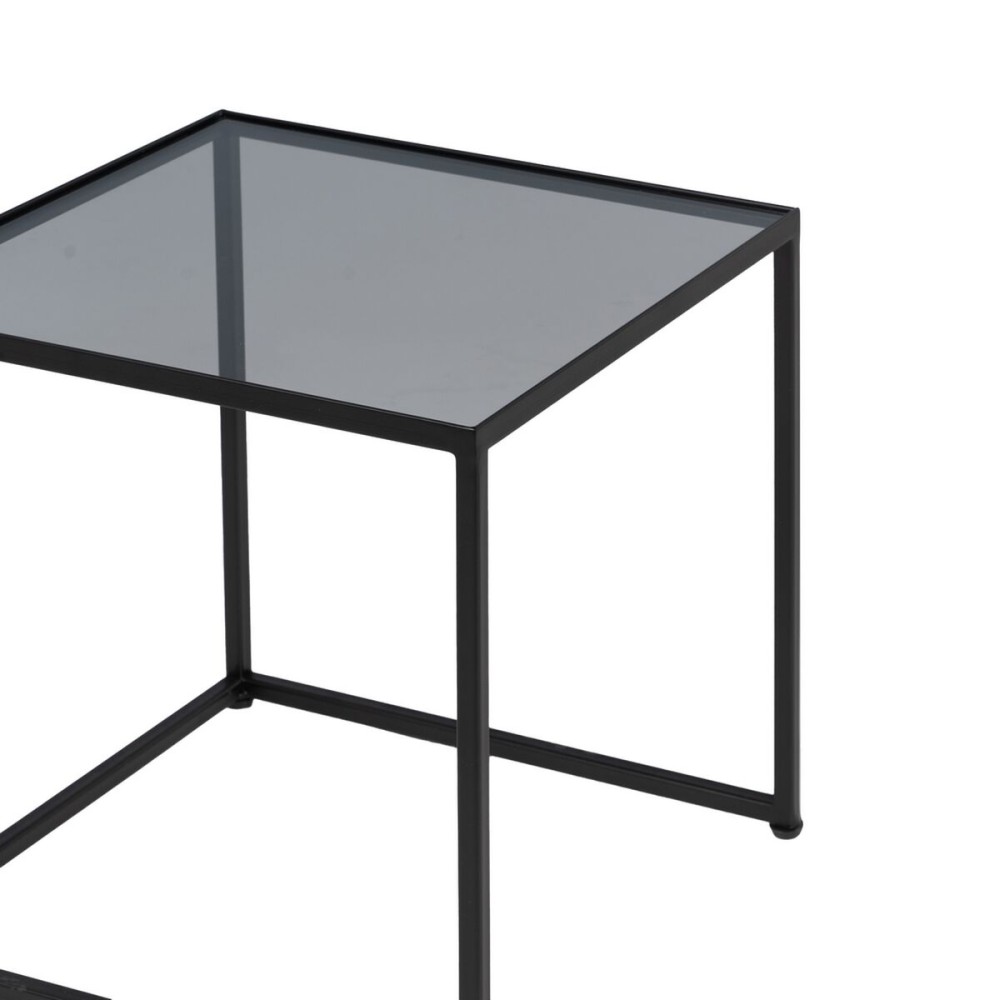 Table Basse Noir Naturel Verre Fer Rotin 97,5 x 34 x 35 cm (3 Unités)