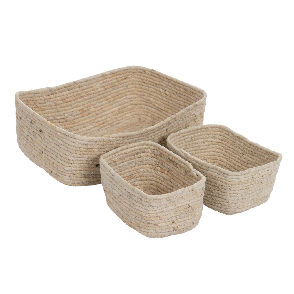 Multi-purpose basket Natural Rushes 35 x 25 x 12 cm (3 Pieces)