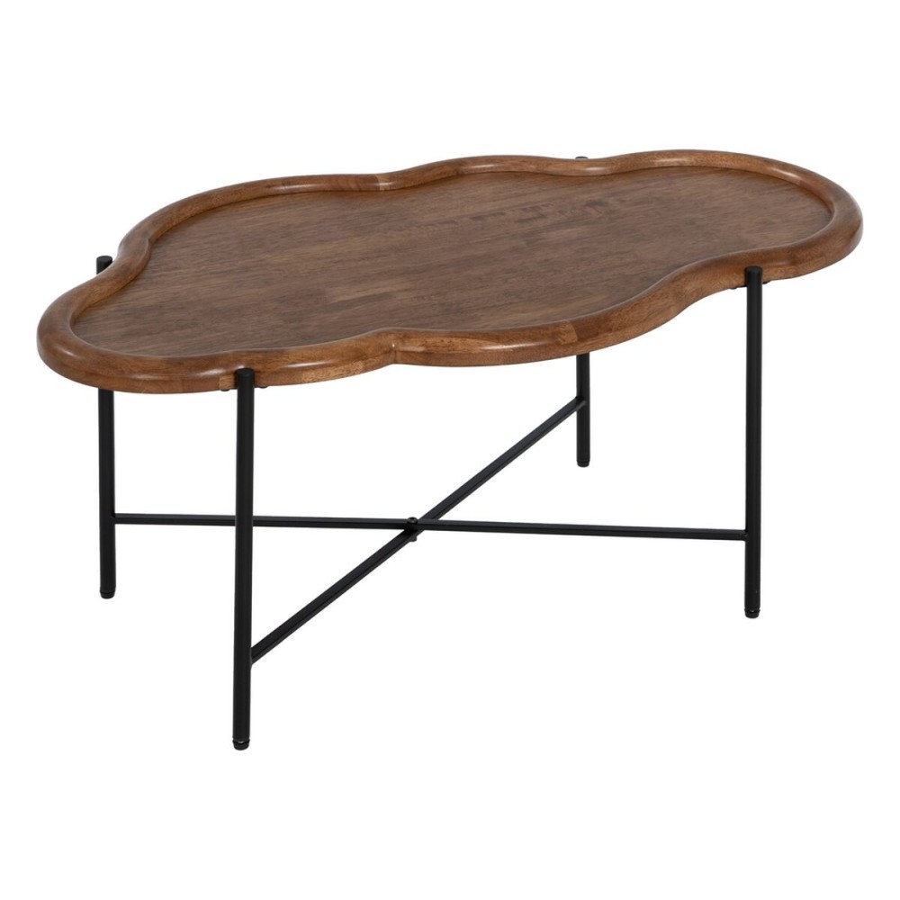 Table Basse Noir Naturel Verre Fer Bois d'hévéa 89 x 50 x 40 cm (2 Unités)