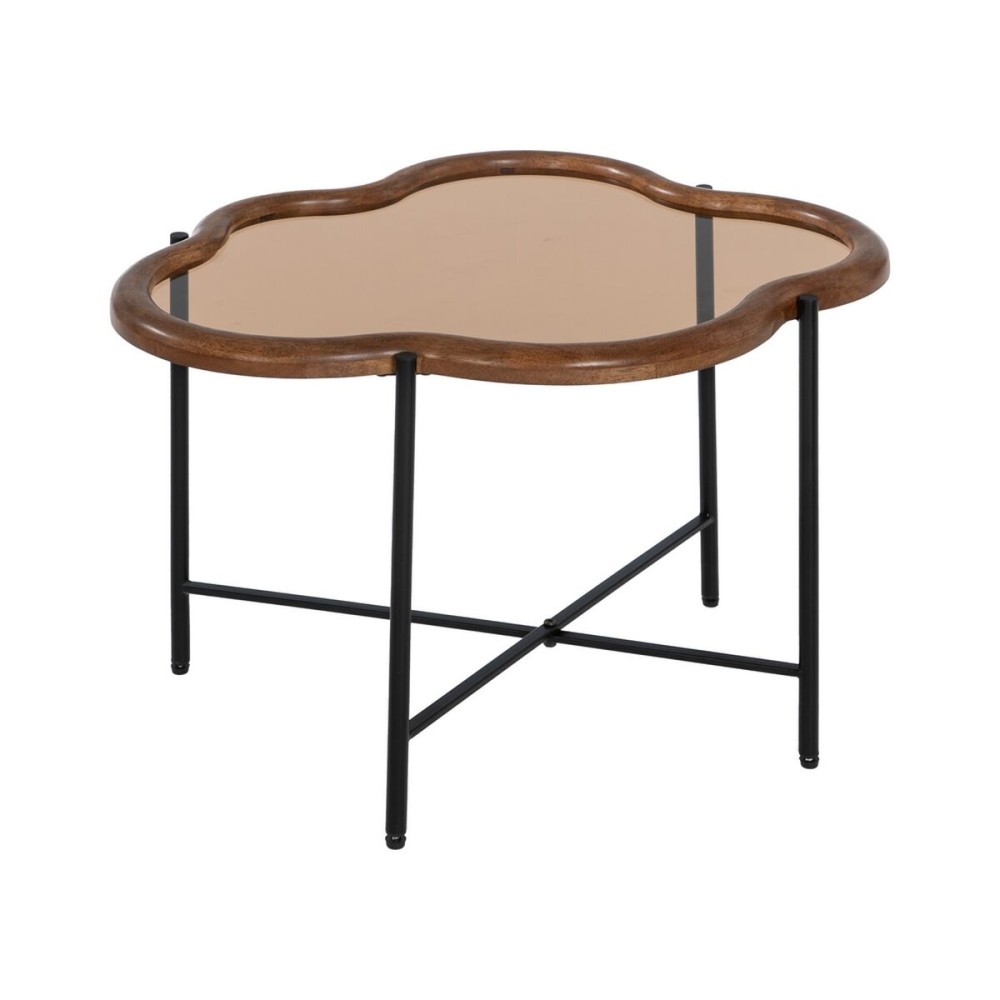 Table Basse Noir Naturel Verre Fer Bois d'hévéa 89 x 50 x 40 cm (2 Unités)