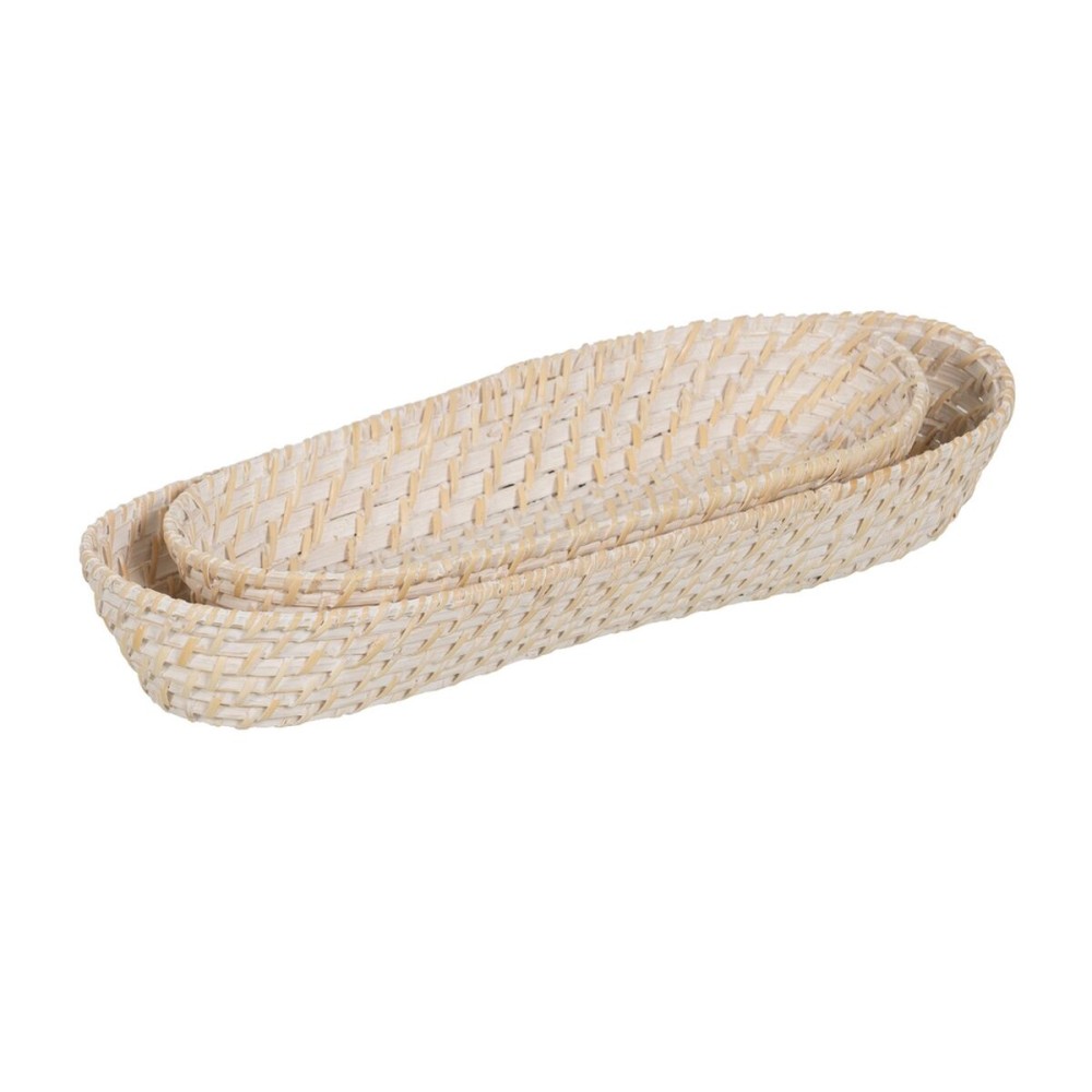 Schale Weiß Bambus Rattan 44 x 17 x 7 cm (2 Stück)