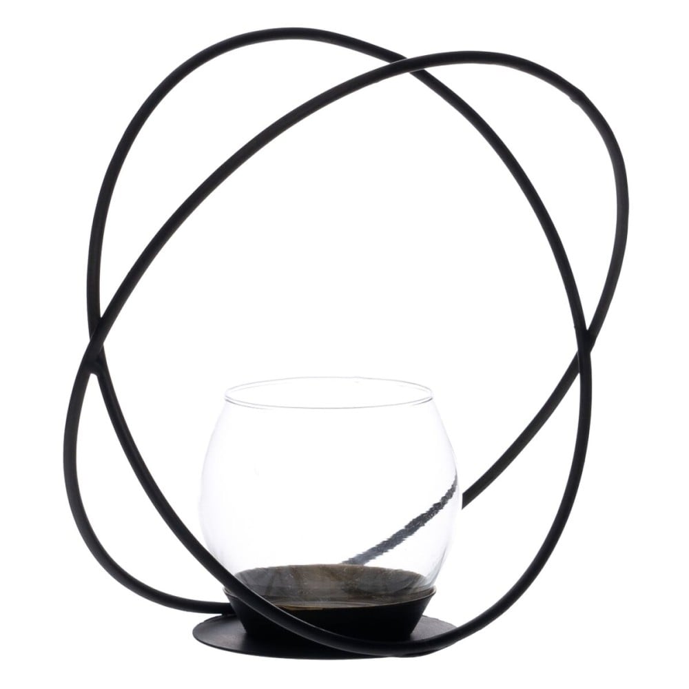 Bougeoir Noir Verre Fer 20 x 8,3 x 18,3 cm