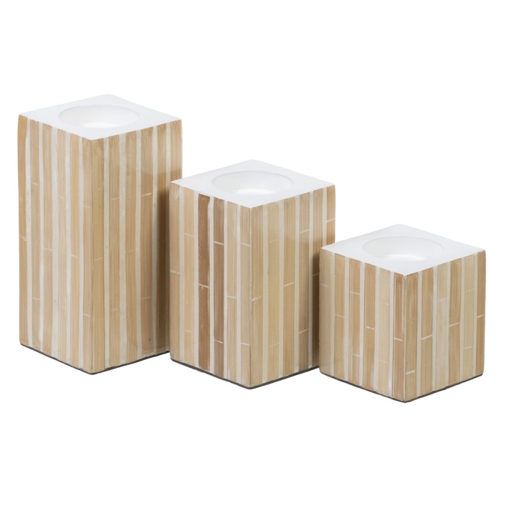 Kerzenschale Beige Bambus Holz MDF 10,5 x 10,5 x 10,5 cm