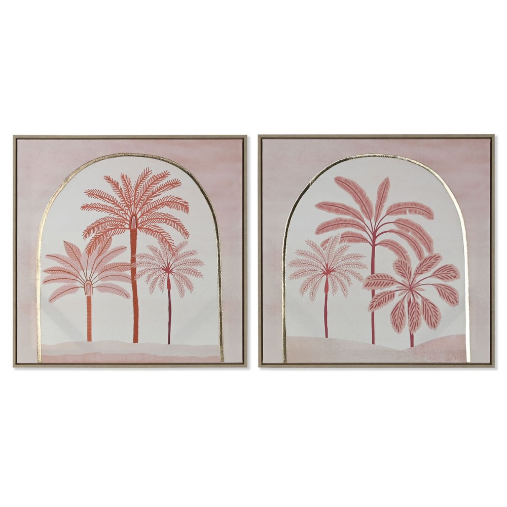 Painting Home ESPRIT Beige Coral Palms Colonial 60 x 2,5 x 60 cm (2 Units)