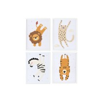 Painting Home ESPRIT Yellow White Children's animals 30 x 1,8 x 40 cm (4 Units)