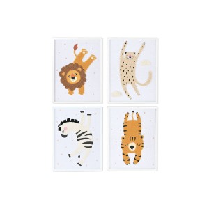 Painting Home ESPRIT Yellow White Children's animals 30 x 1,8 x 40 cm (4 Units)