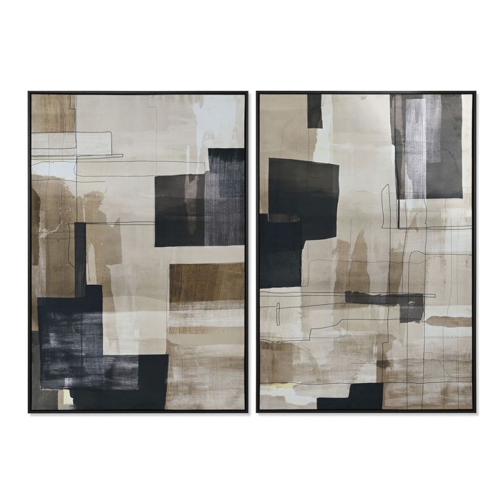 Painting Home ESPRIT Black Beige Abstract Urban 83 x 4 x 123 cm (2 Units)