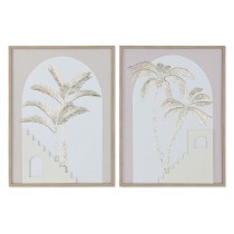 Painting Home ESPRIT White Beige Palms Scandinavian 45 x 2,2 x 60 cm (2 Units)